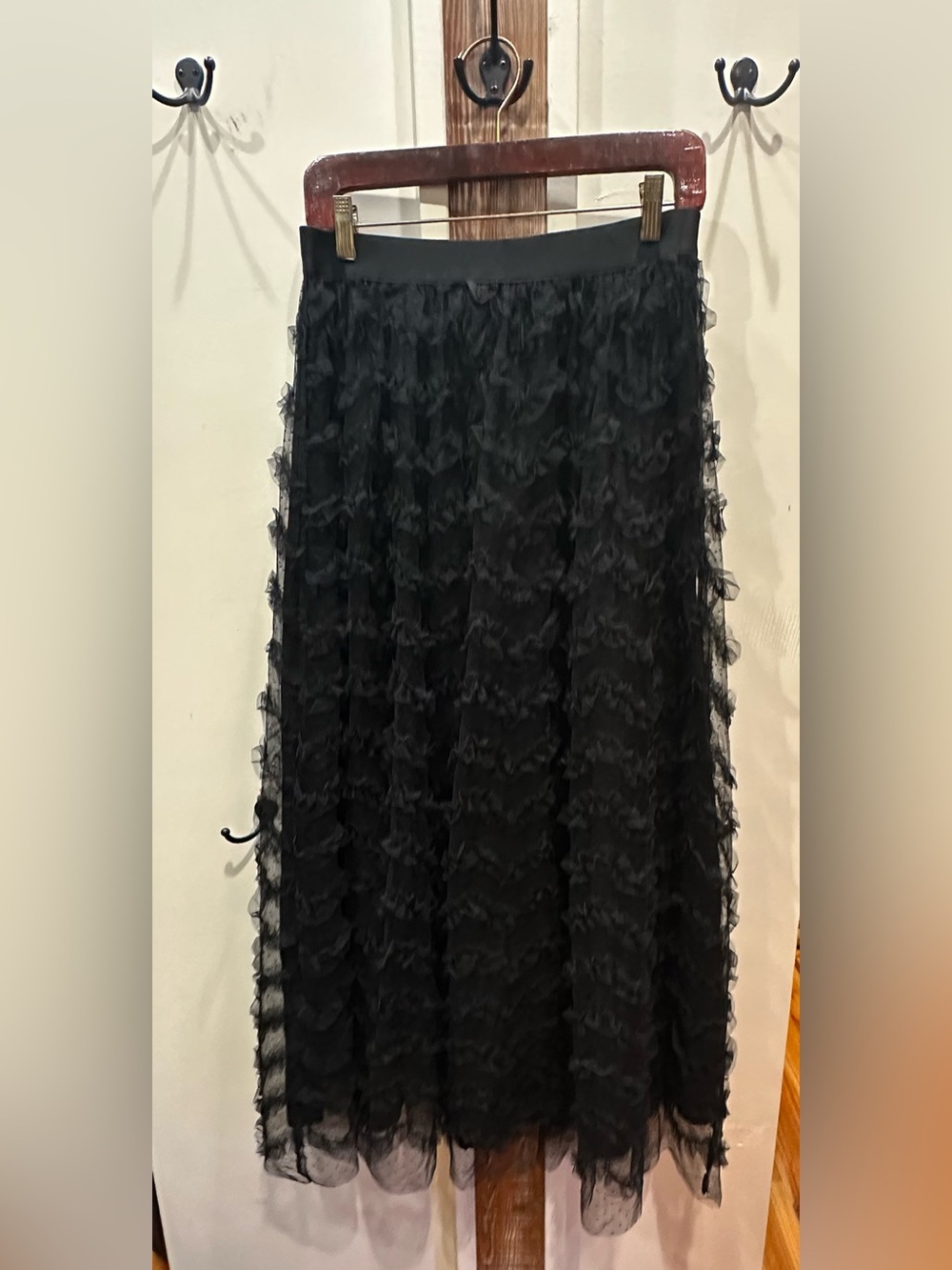 Black Layered Ruffle Maxi Skirt